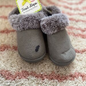 Stepping Stones Gray Baby Booties with Faux Fur Trim